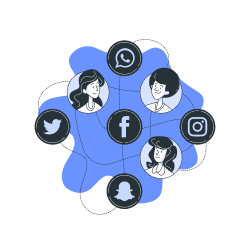 Ilustração com várias logos de redes sociais (Twitter, Facebook, Instagram, LinkedIn)